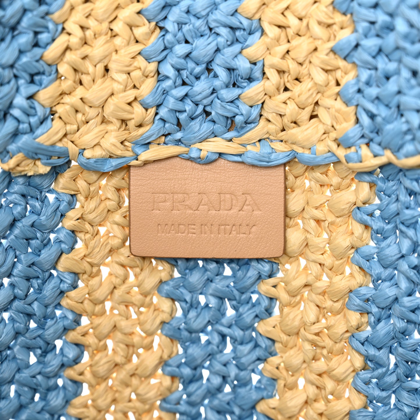 Yarn Raffia Effect Crochet Striped Large Logo Tote Naturale Celeste