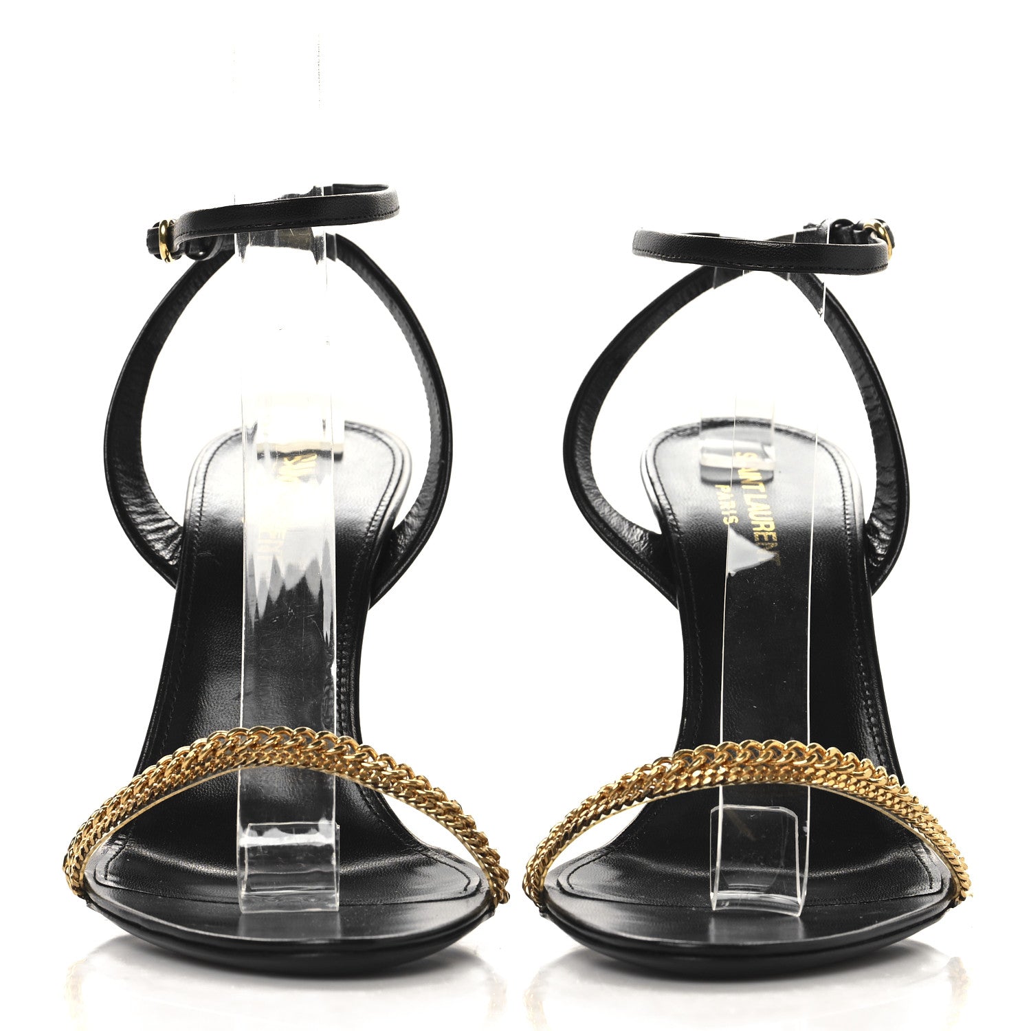 Saint Laurent Calfskin Chain Ankle Strap Sandals 39.5 Black 3 of 8