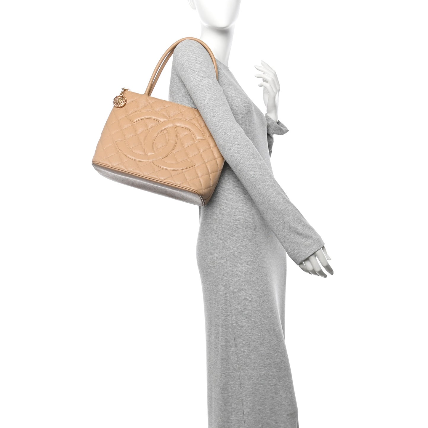 Caviar Quilted Medallion Tote Beige