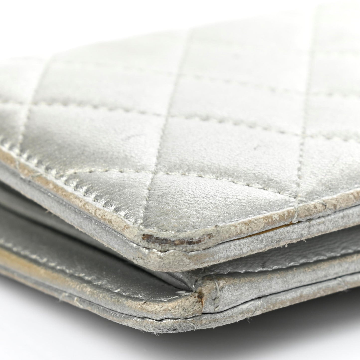 Metallic Lambskin Quilted Yen Wallet Silver
