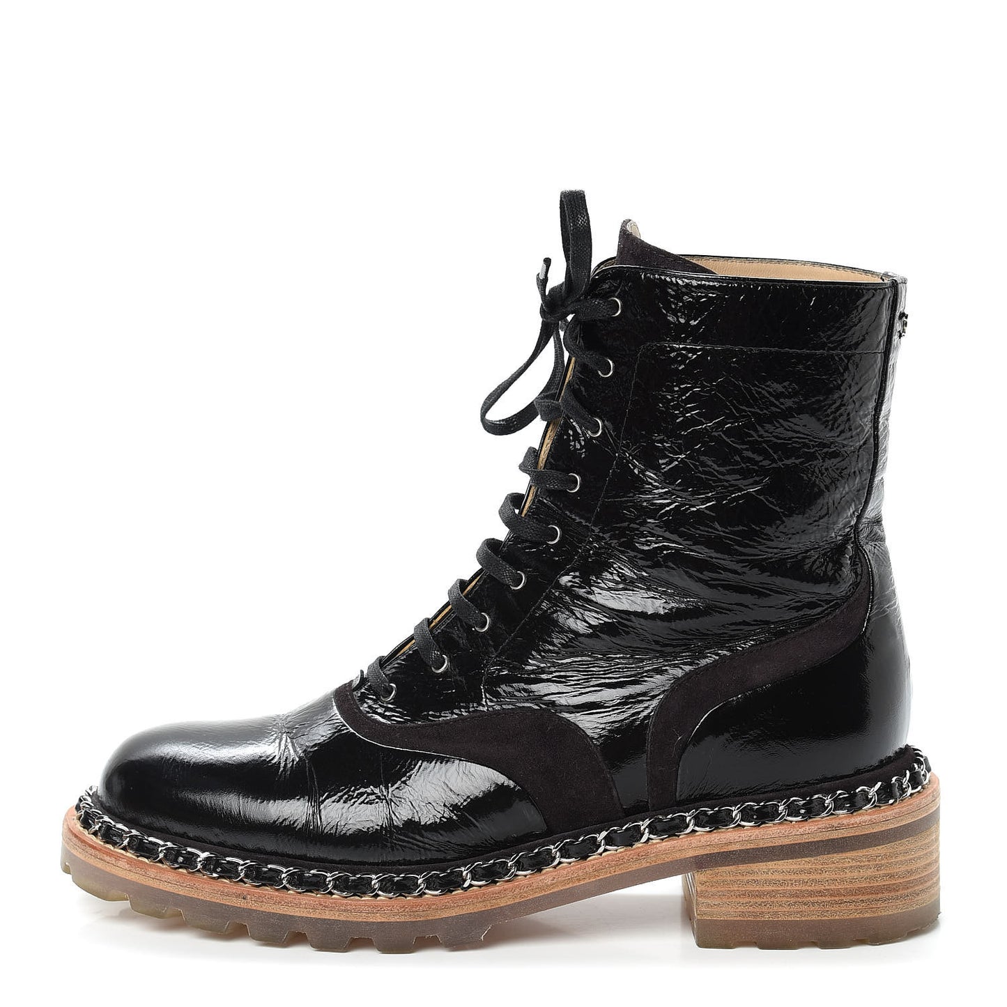 Patent Lace Up Chain Boots 38.5 Dark Brown