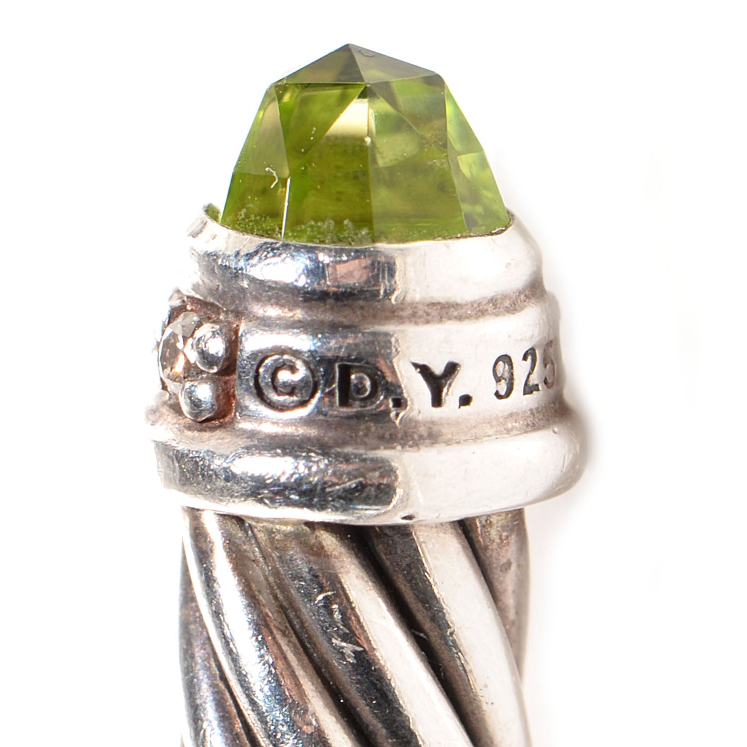 David Yurman Sterling Silver Diamond Peridot 5mm Cable Classics Bracelet 4 of 5