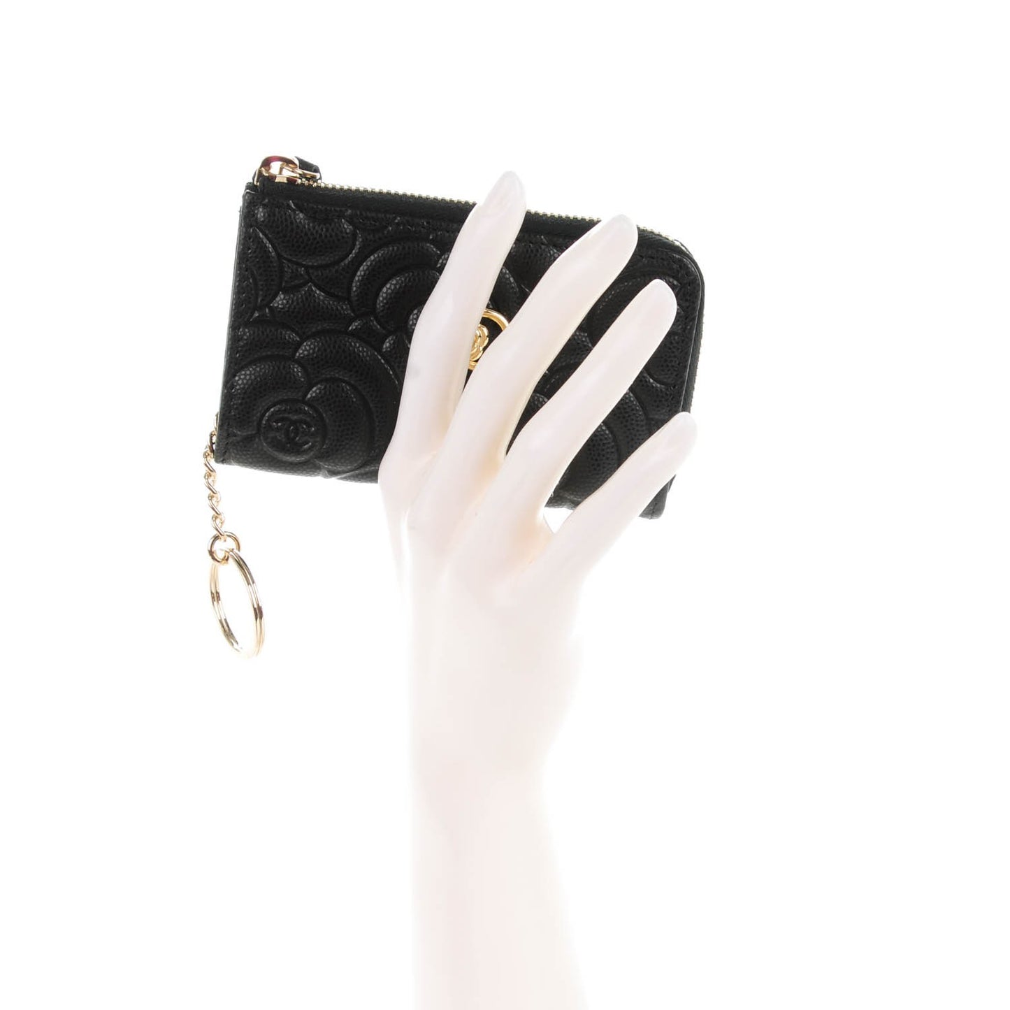 Caviar Camellia Embossed Key Holder Case Black