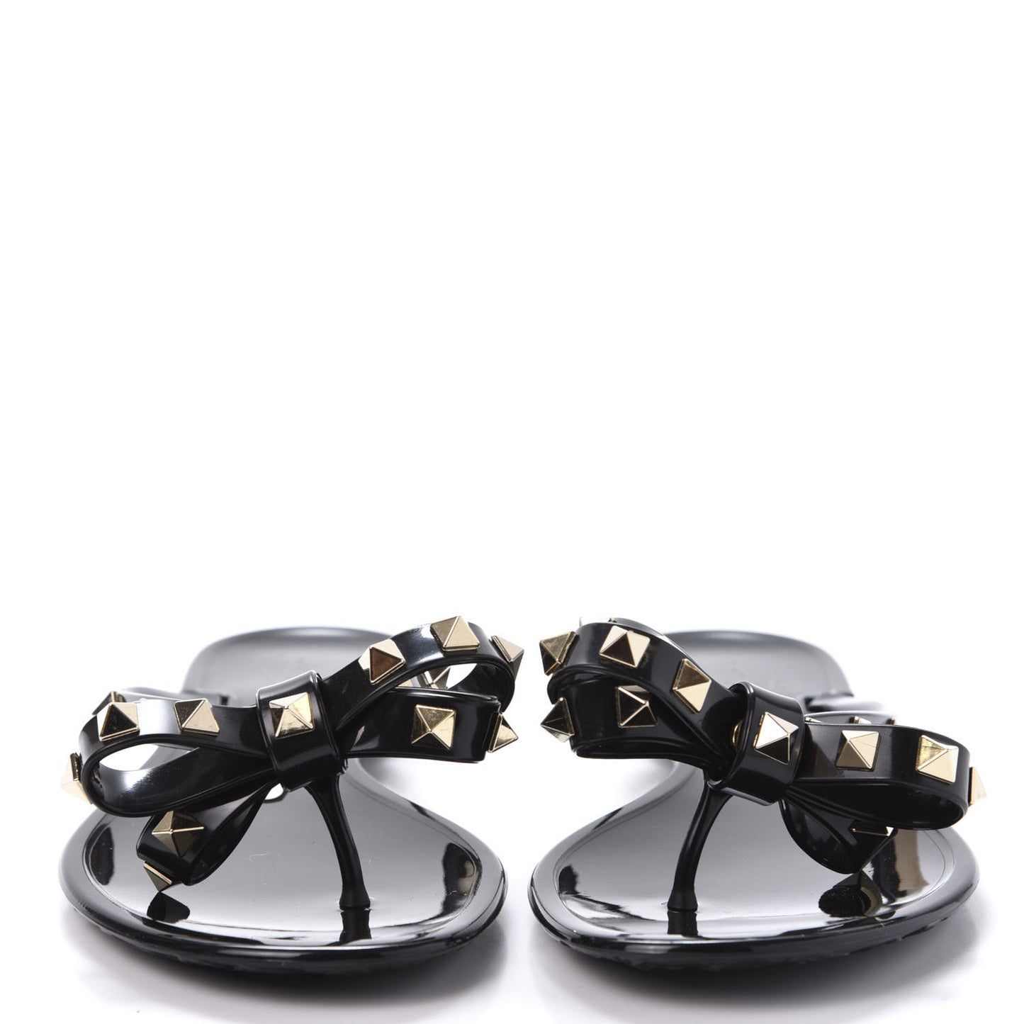 PVC Jelly Rockstud Bow Thong Sandals 36 Black
