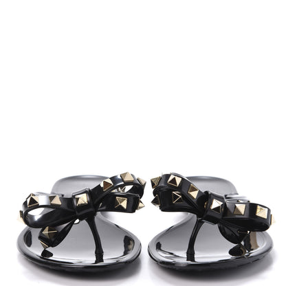 Valentino Garavani PVC Jelly Rockstud Bow Thong Sandals 36 Black 2 of 9