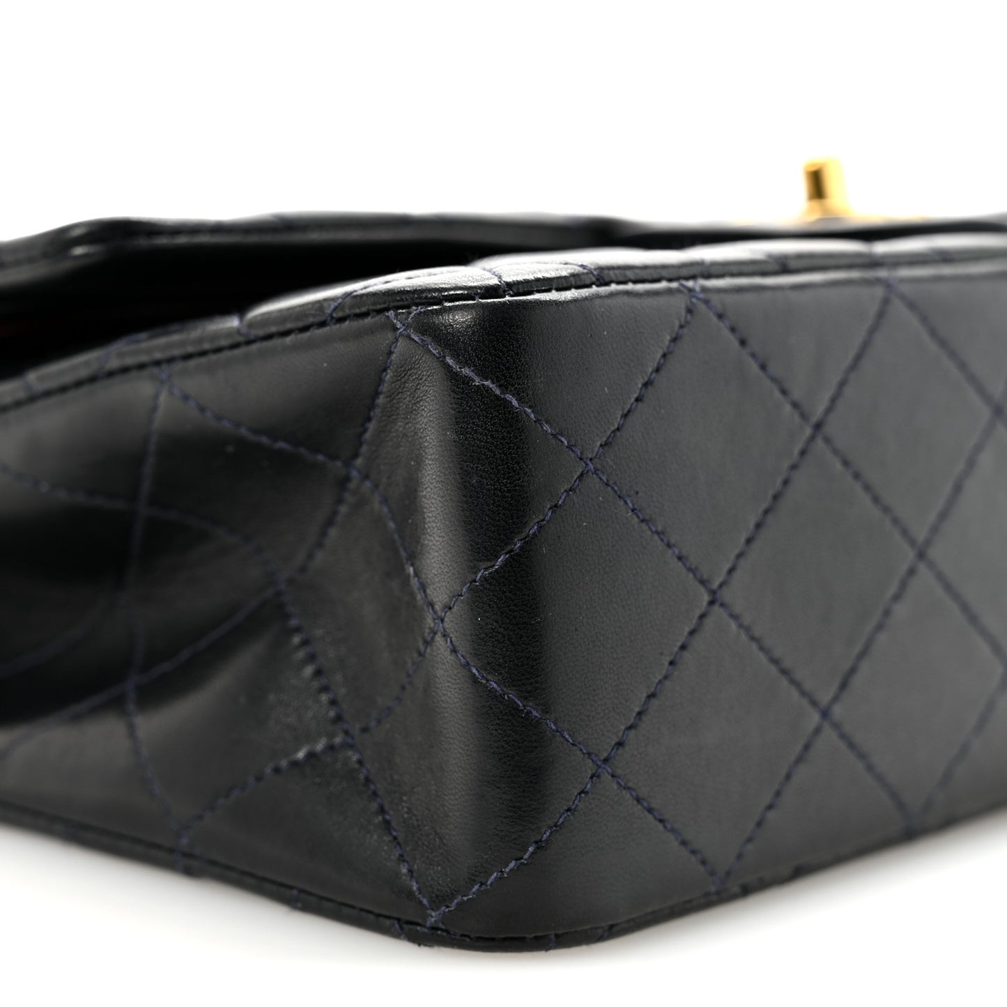 Lambskin Quilted Medium Double Flap Navy
