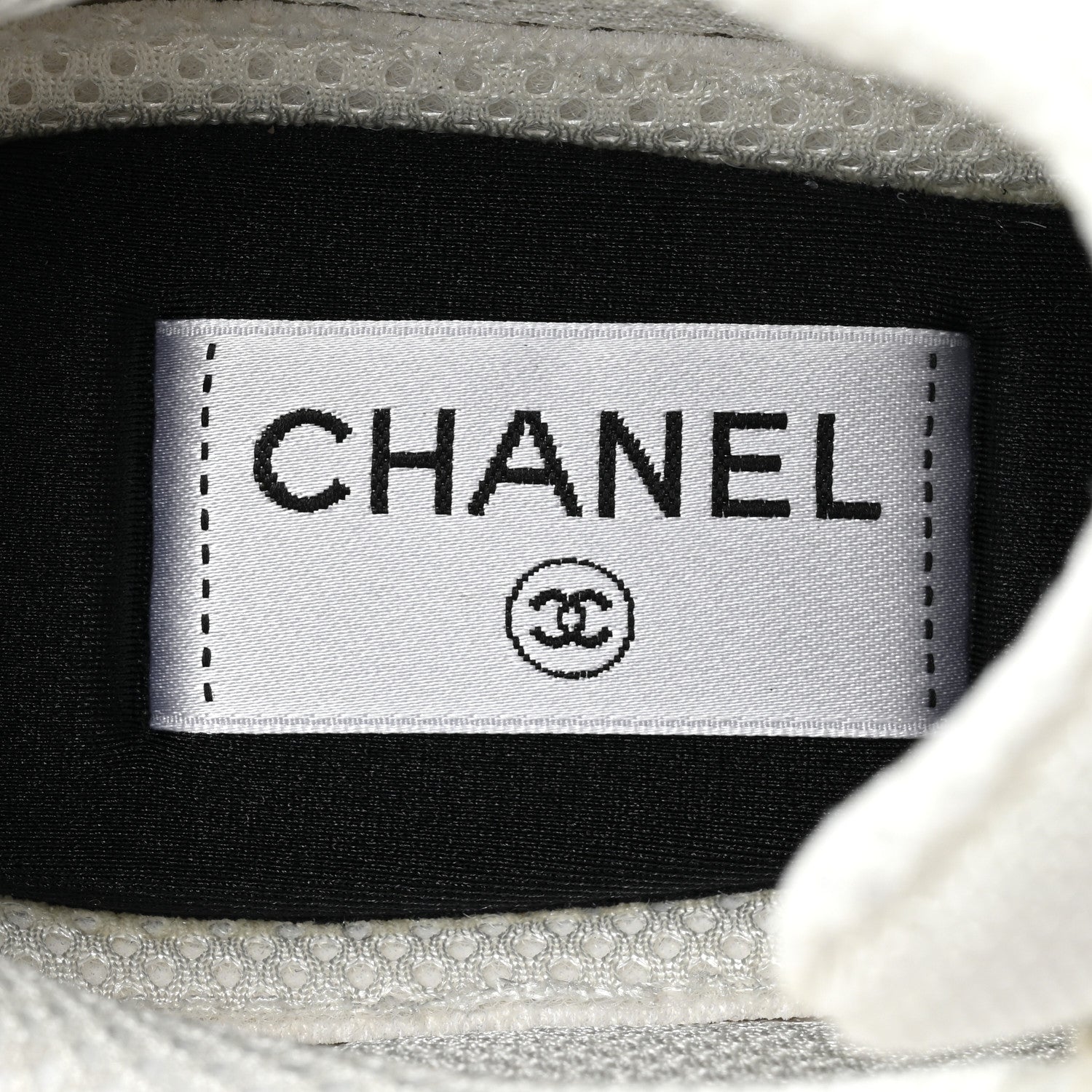 Chanel Calfskin Fabric Womens CC Sneakers 38.5 Black White Silver 7 of 8
