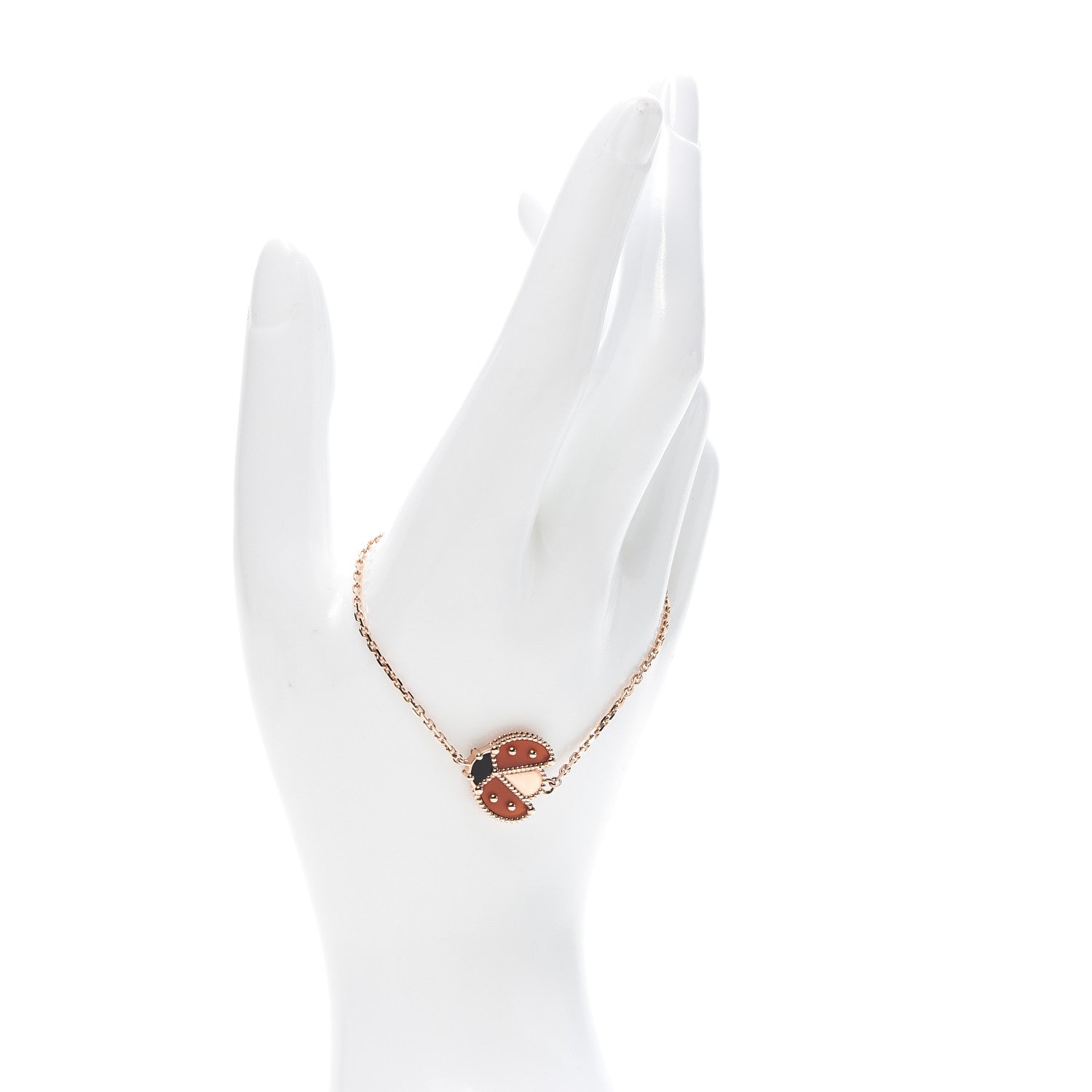 Van Cleef & Arpels 18K Rose Gold Carnelian Onyx Lucky Spring Open Wing Lady Bug Bracelet 2 of 7