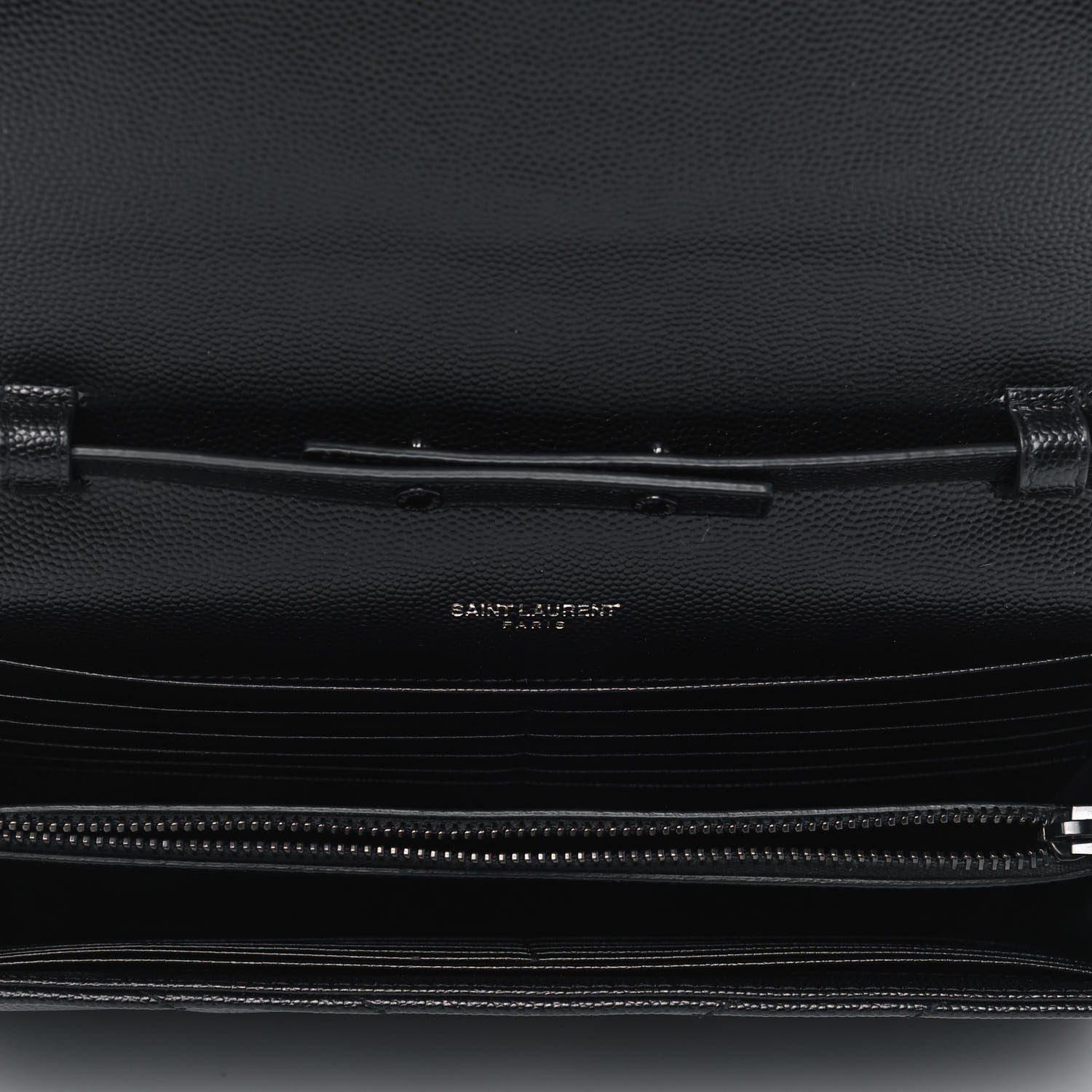 Saint Laurent Grain De Poudre Matelasse Chevron Monogram Chain Wallet Black 4 of 6