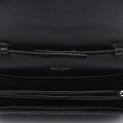Saint Laurent Grain De Poudre Matelasse Chevron Monogram Chain Wallet Black 4 of 6