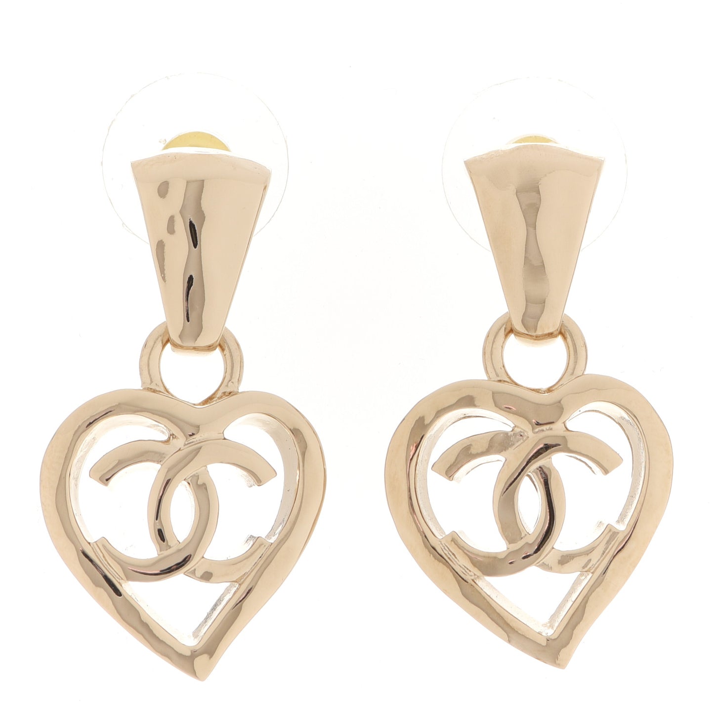 Metal CC Heart Coco In Love Drop Earrings Gold