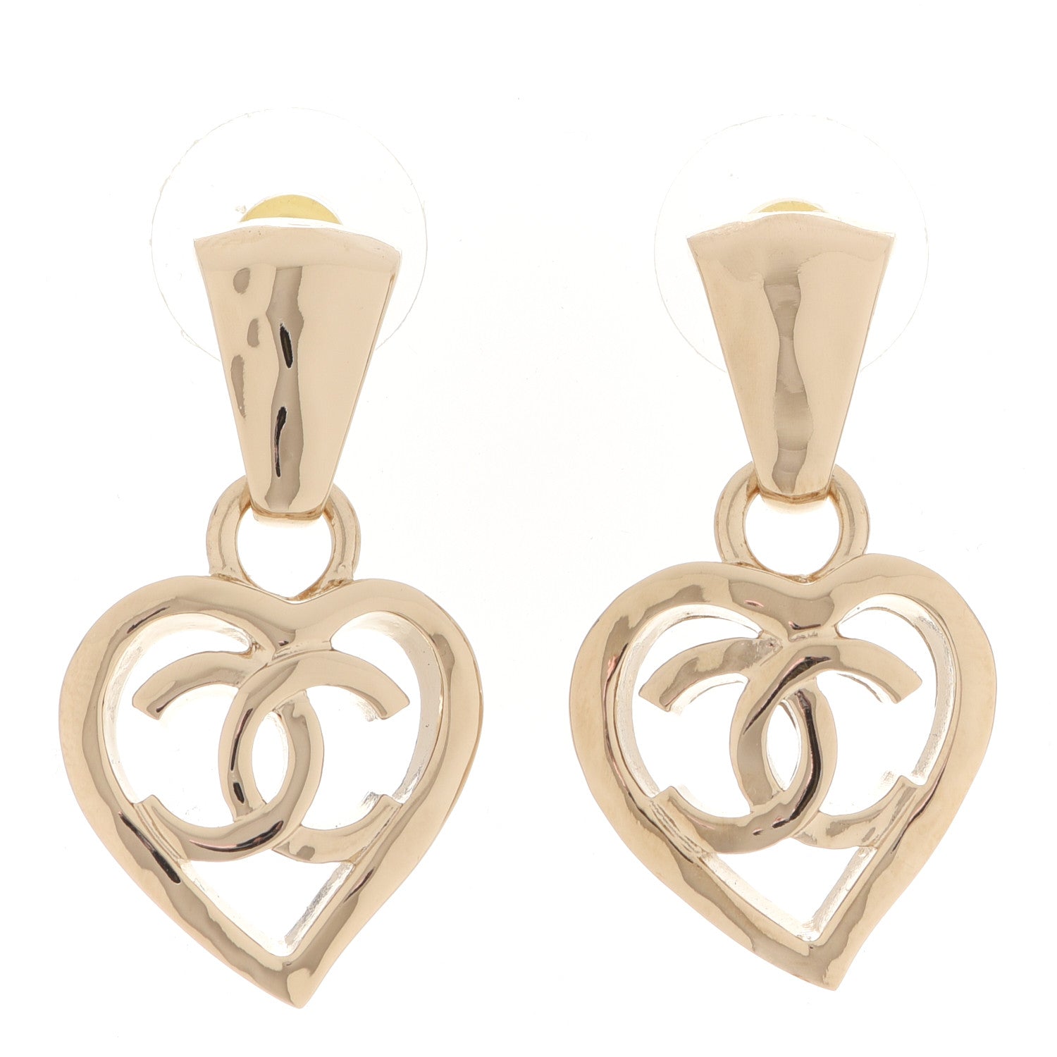 Chanel Metal CC Heart Coco In Love Drop Earrings Gold 1 of 5