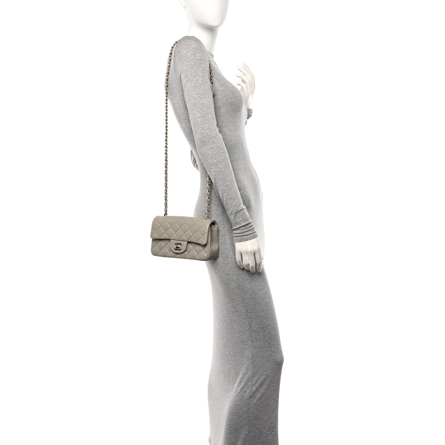 Chanel Lambskin Quilted Mini Rectangular Flap Grey 2 of 12
