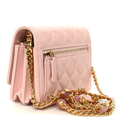 Chanel Lambskin Quilted CC Pearl Enamel Clutch on Chain WOC Light Pink 3 of 11