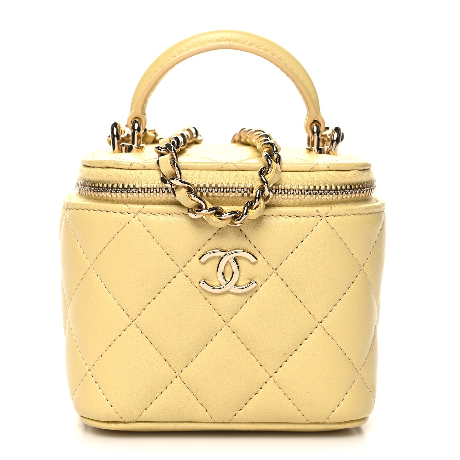Chanel Lambskin Quilted Top Handle Mini Vanity Case With Chain Yellow 1 of 12