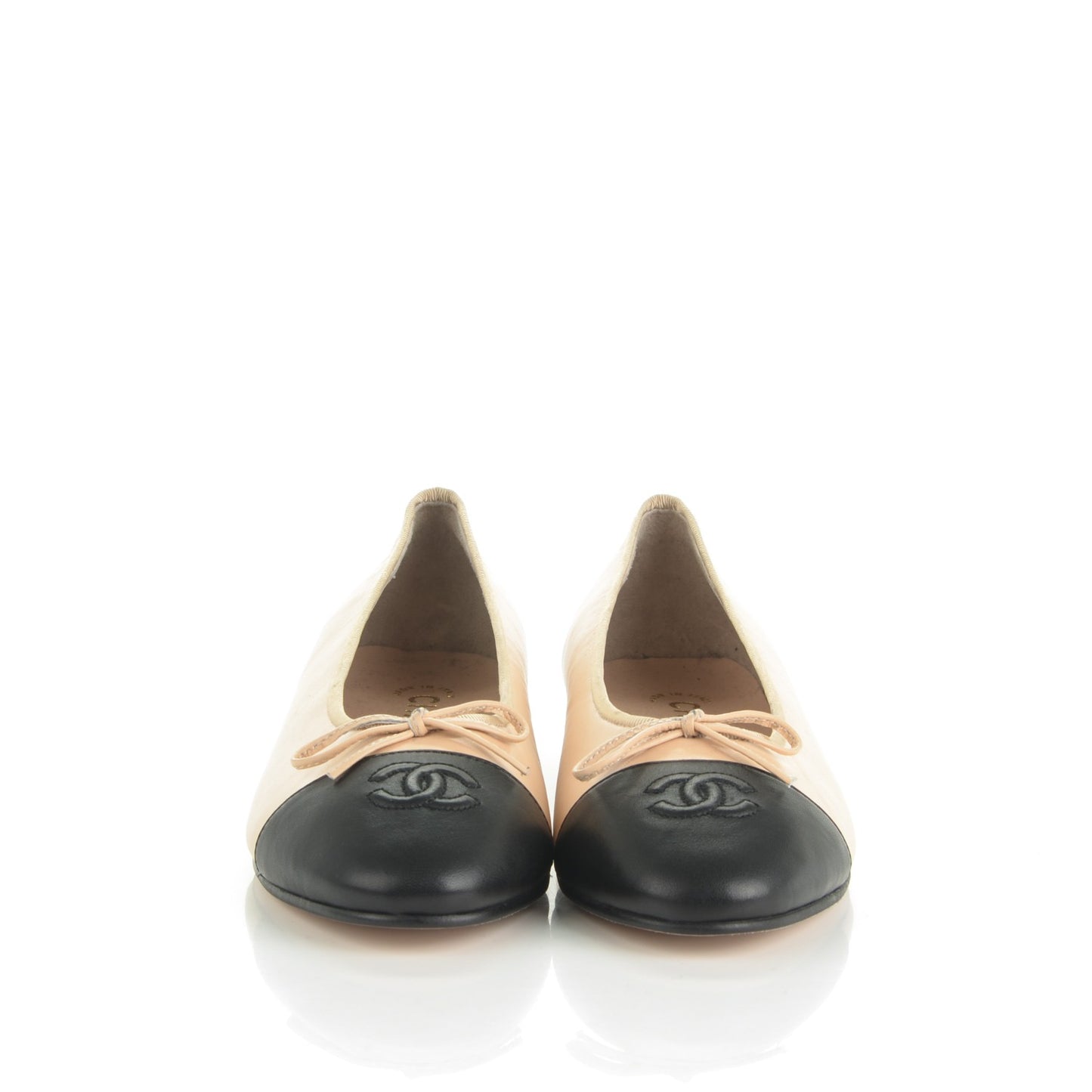 Lambskin Cap Toe Ballerina Flats 37 Beige Black