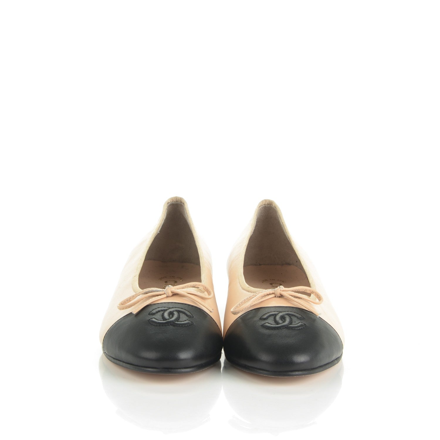 Chanel Lambskin Cap Toe Ballerina Flats 37 Beige Black 2 of 10