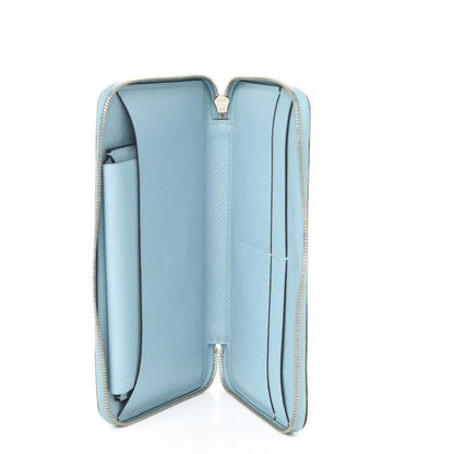 Hermes Epsom Printed Silk Flamingo Party Soie-Cool Wallet Mykonos Bleu Atoll 4 of 7