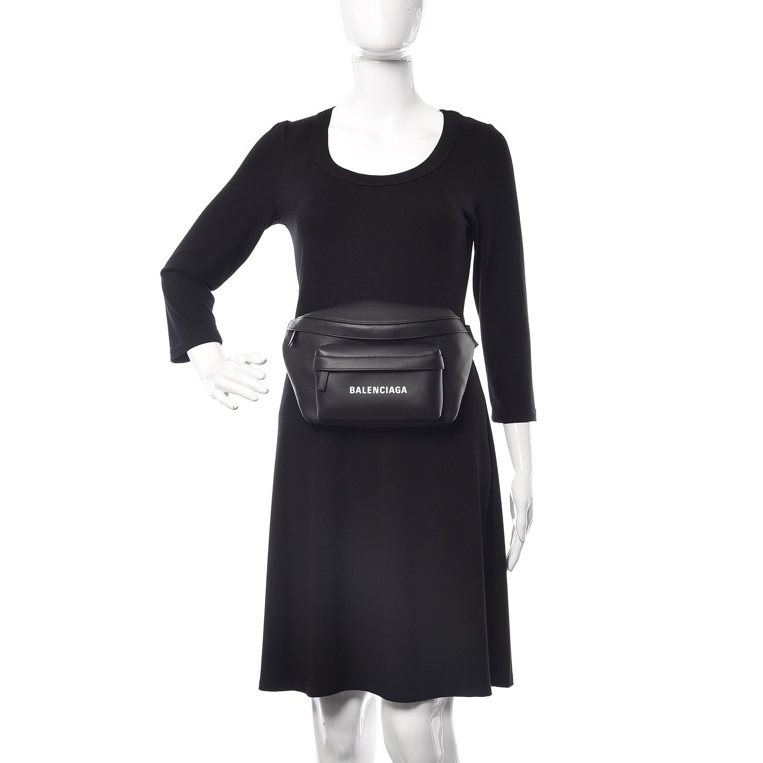 Balenciaga Smooth Calfskin Logo Large Everyday Beltpack Black White 2 of 9