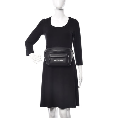 Balenciaga Smooth Calfskin Logo Large Everyday Beltpack Black White 2 of 9