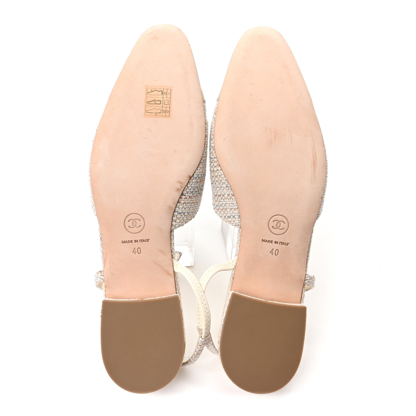 Tweed Patent Cap Toe CC Slingback Flats 40 Grey