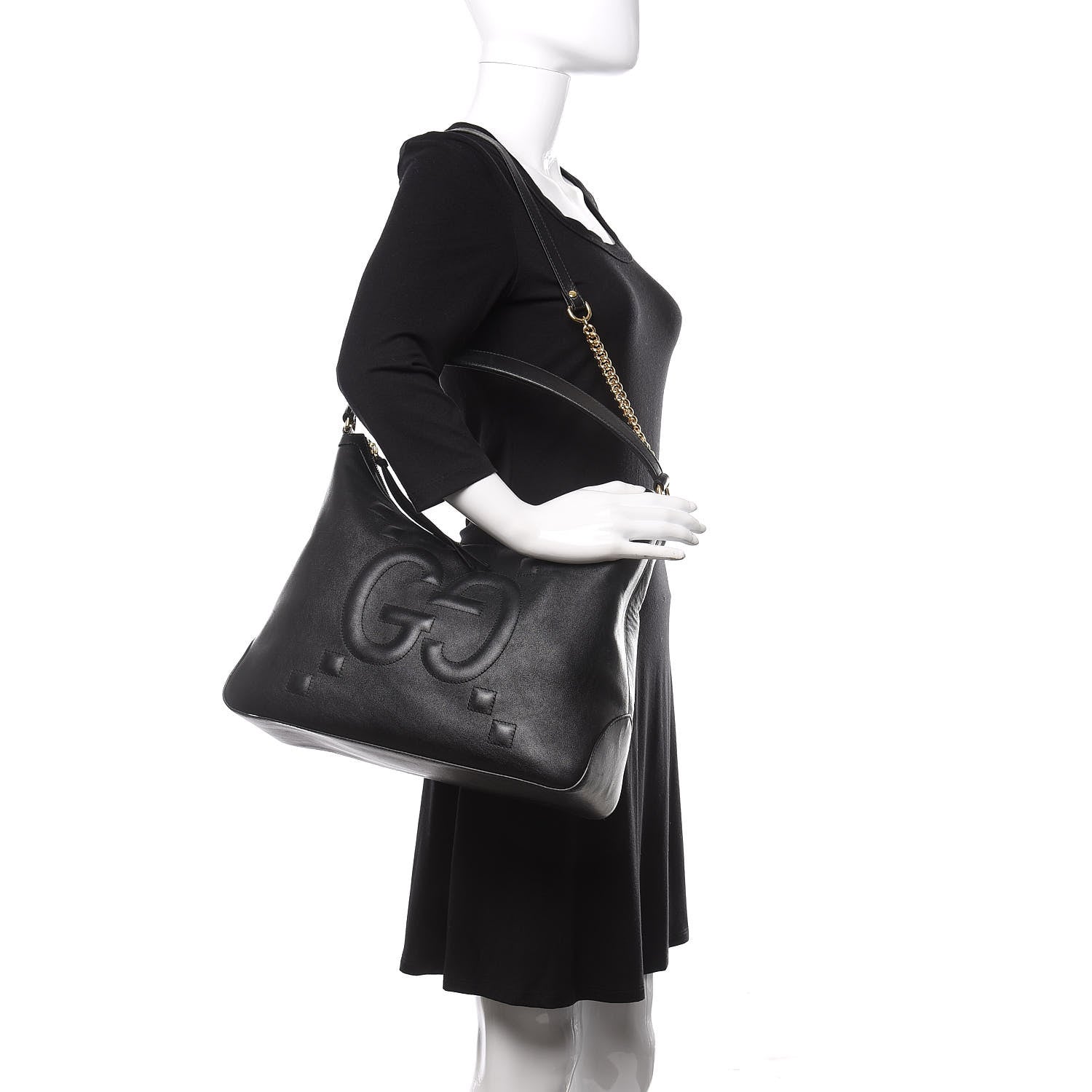 Gucci Apollo Calfskin GG Dadini Embroidered Large Hobo Black 2 of 16