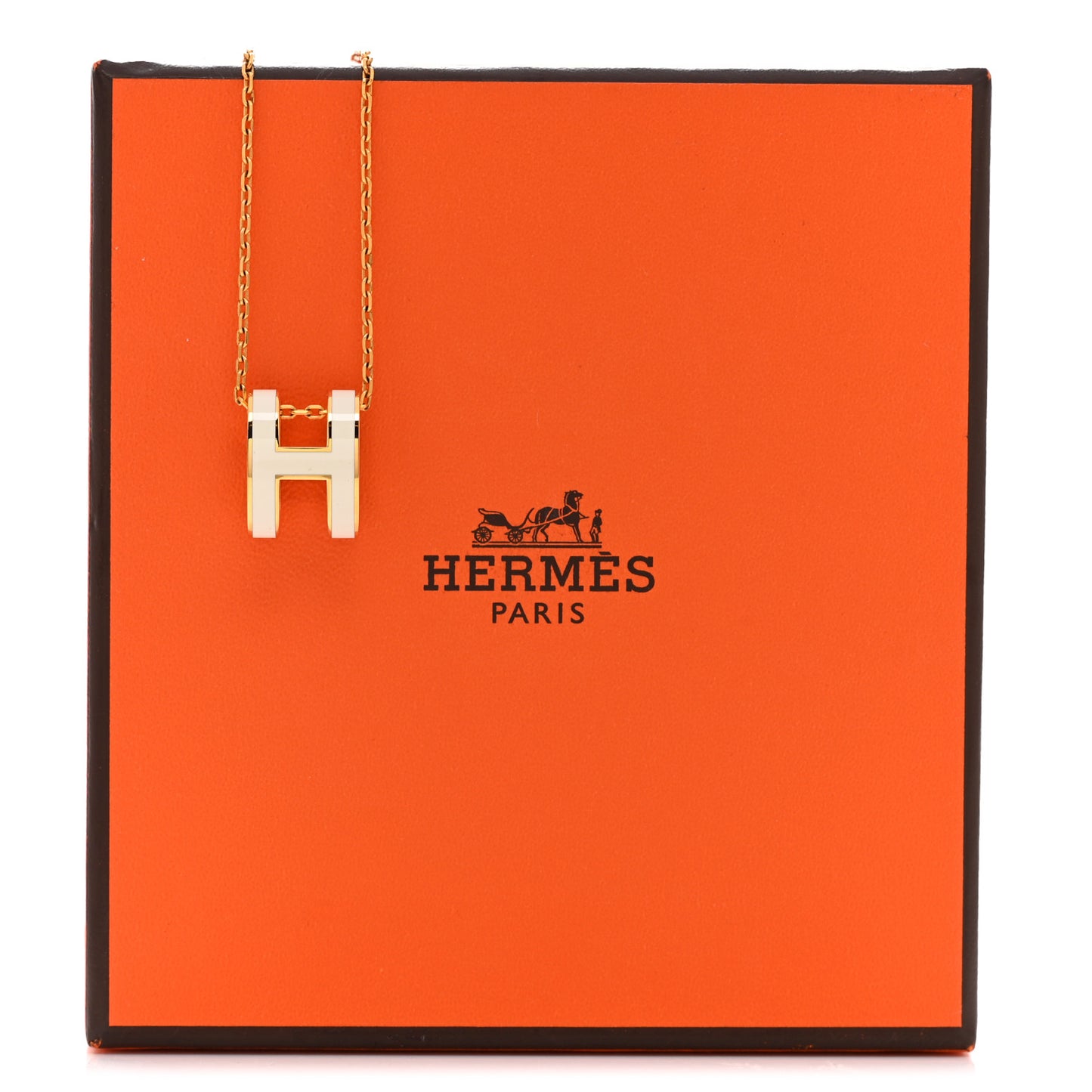Lacquered Gold Pop H Pendant Necklace White