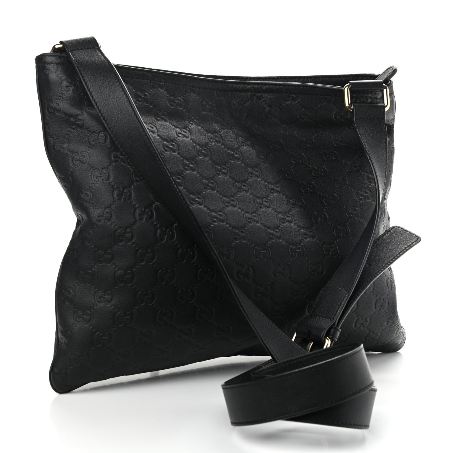 Gucci Guccissima Medium Flat Messenger Bag Black 3 of 10