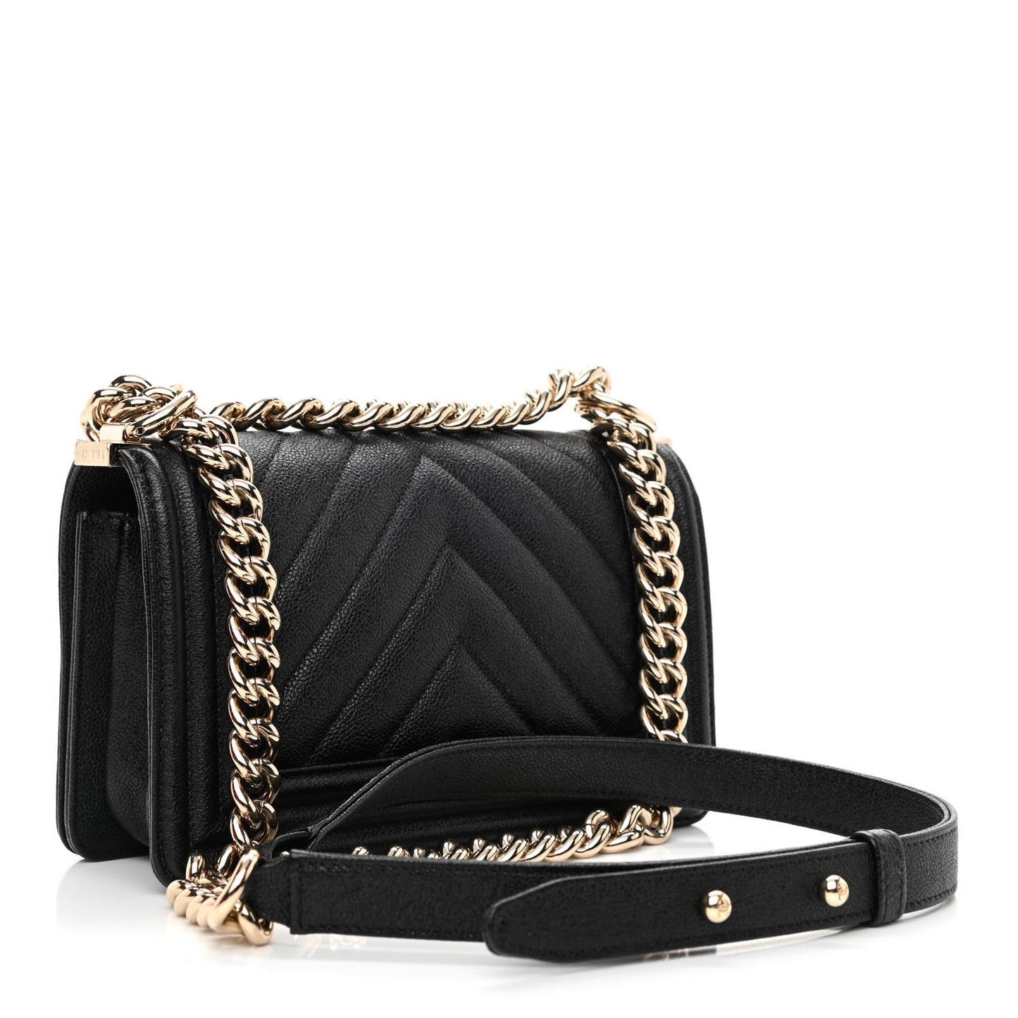 Caviar Chevron Quilted Small Boy Flap Black