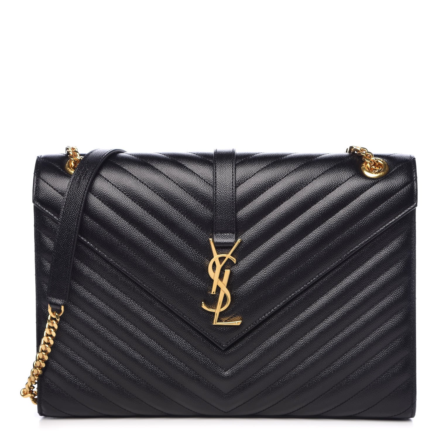 Saint Laurent Grain De Poudre Matelasse Chevron Large Monogram Satchel Black 1 of 8