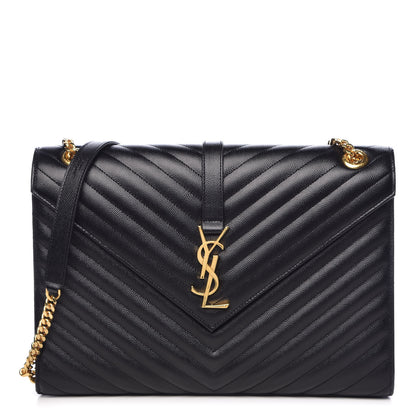 Saint Laurent Grain De Poudre Matelasse Chevron Large Monogram Satchel Black 1 of 8