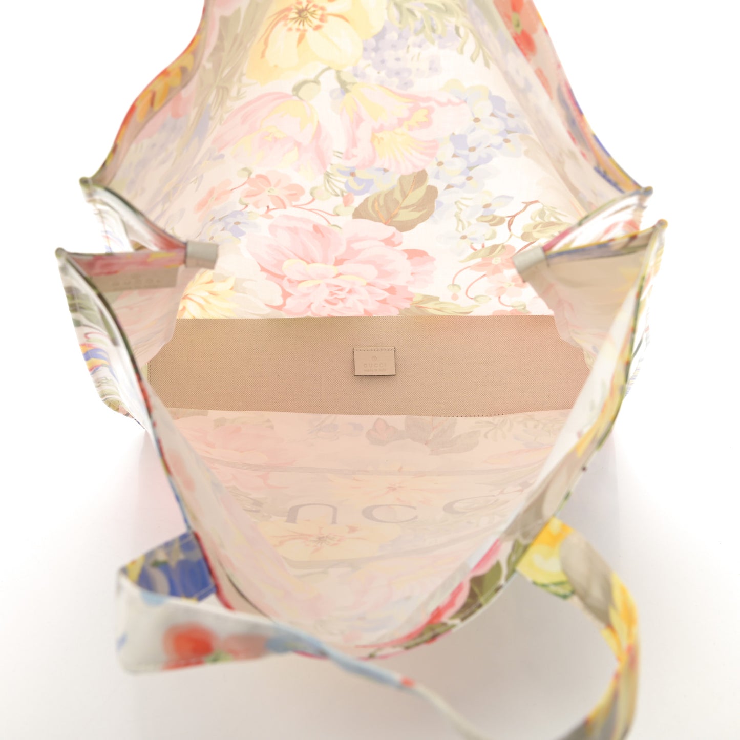 Patent Canvas Frame Logo Floral Print Vertical Tote Multicolor