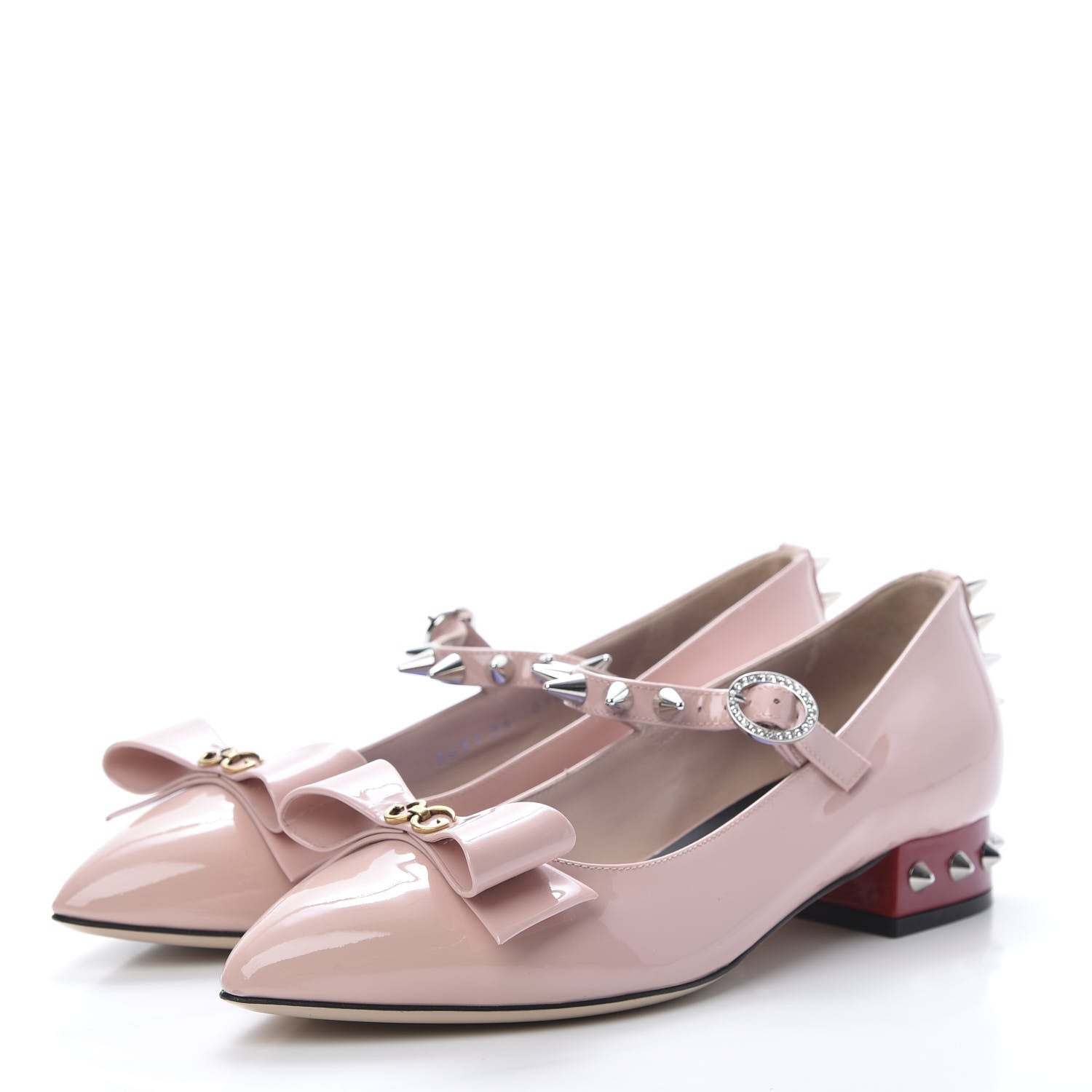 Gucci Patent Crystal GG Bow Sadie Spike Low Heel Ballerina Loafers 36 Perfect Pink 3 of 8