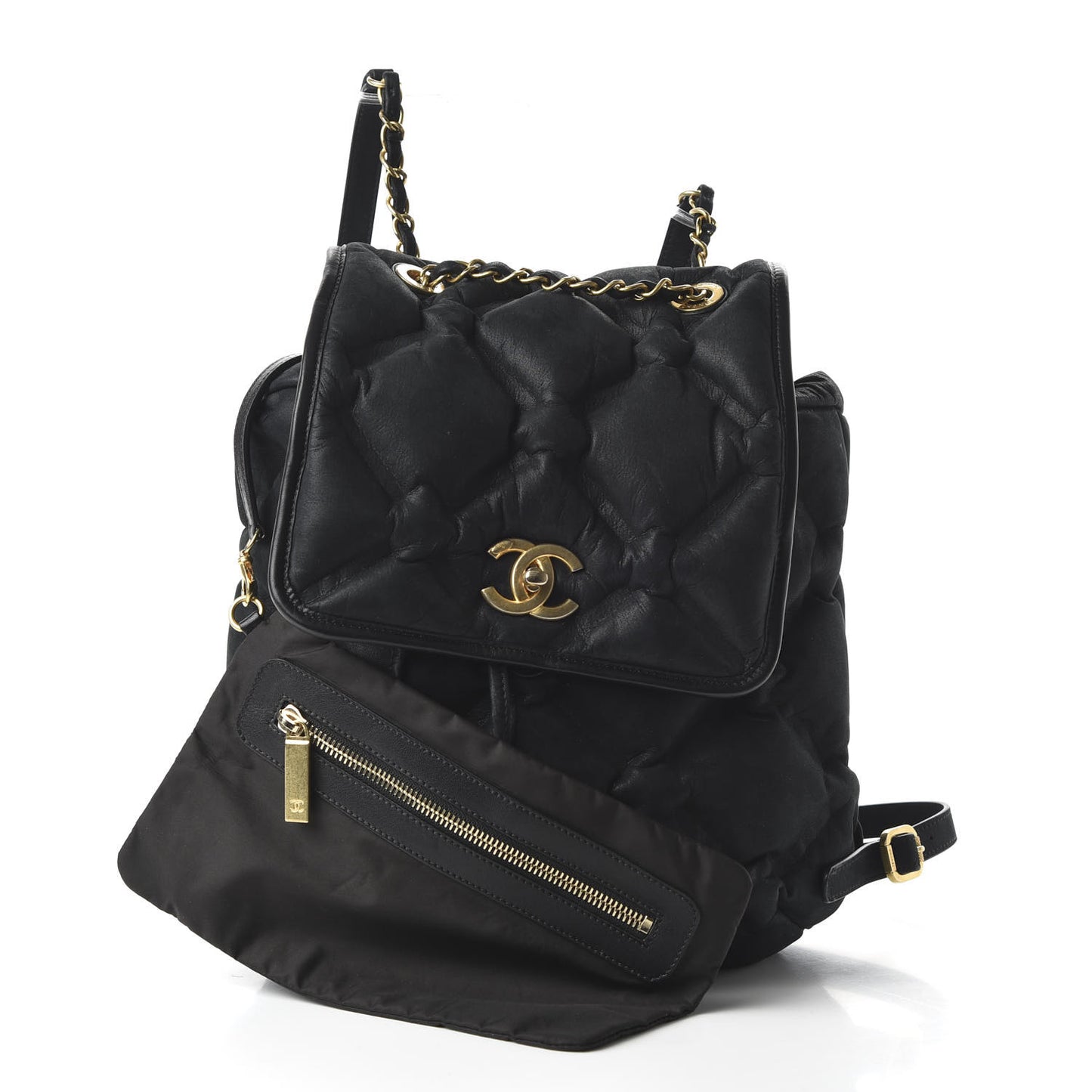 Iridescent Calfskin Quilted Chesterfield Backpack Black