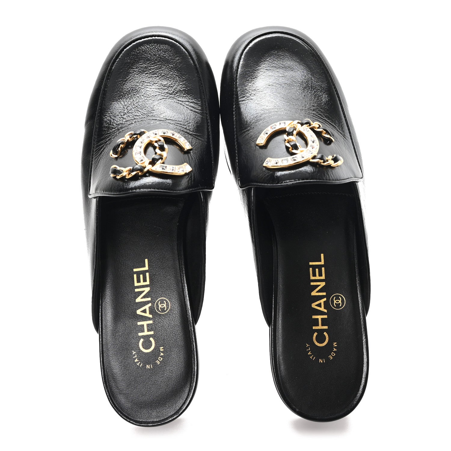 Chanel Shiny Calfskin Crystal CC Mules 38 Black 2 of 10