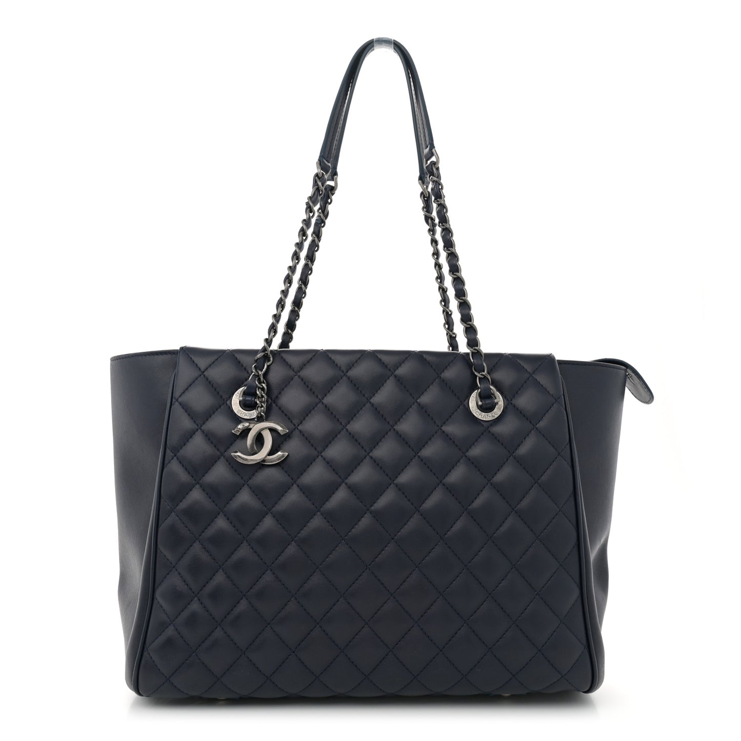 Lambskin Quilted Shopping Tote Navy