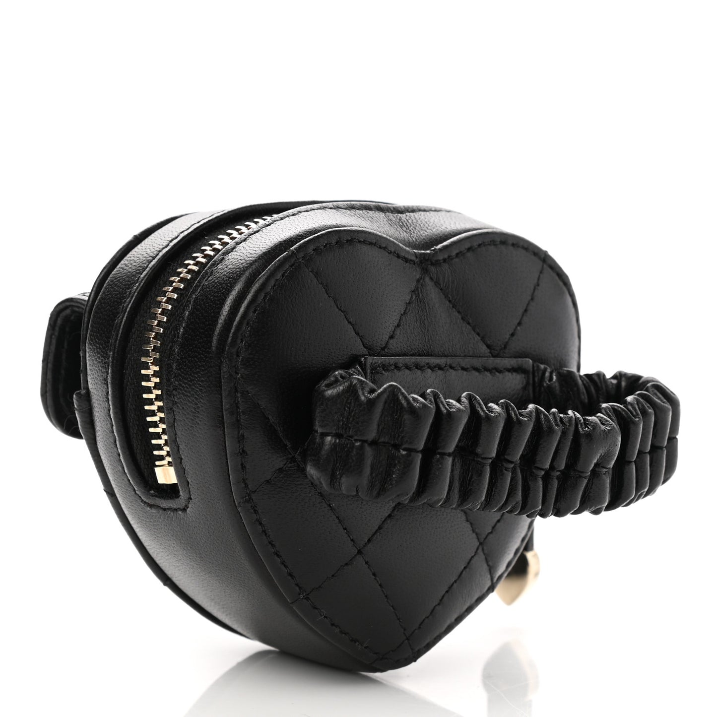 Lambskin Quilted CC In Love Heart Zipped Arm Coin Purse Black