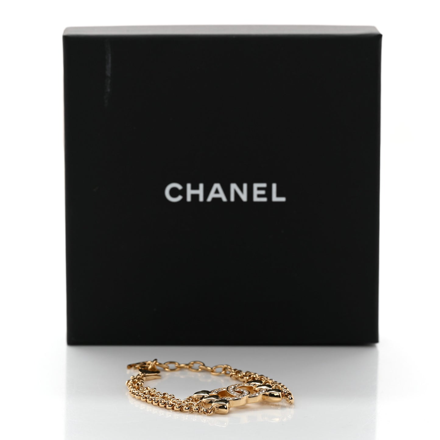 Crystal CC Heart Link Bracelet Gold