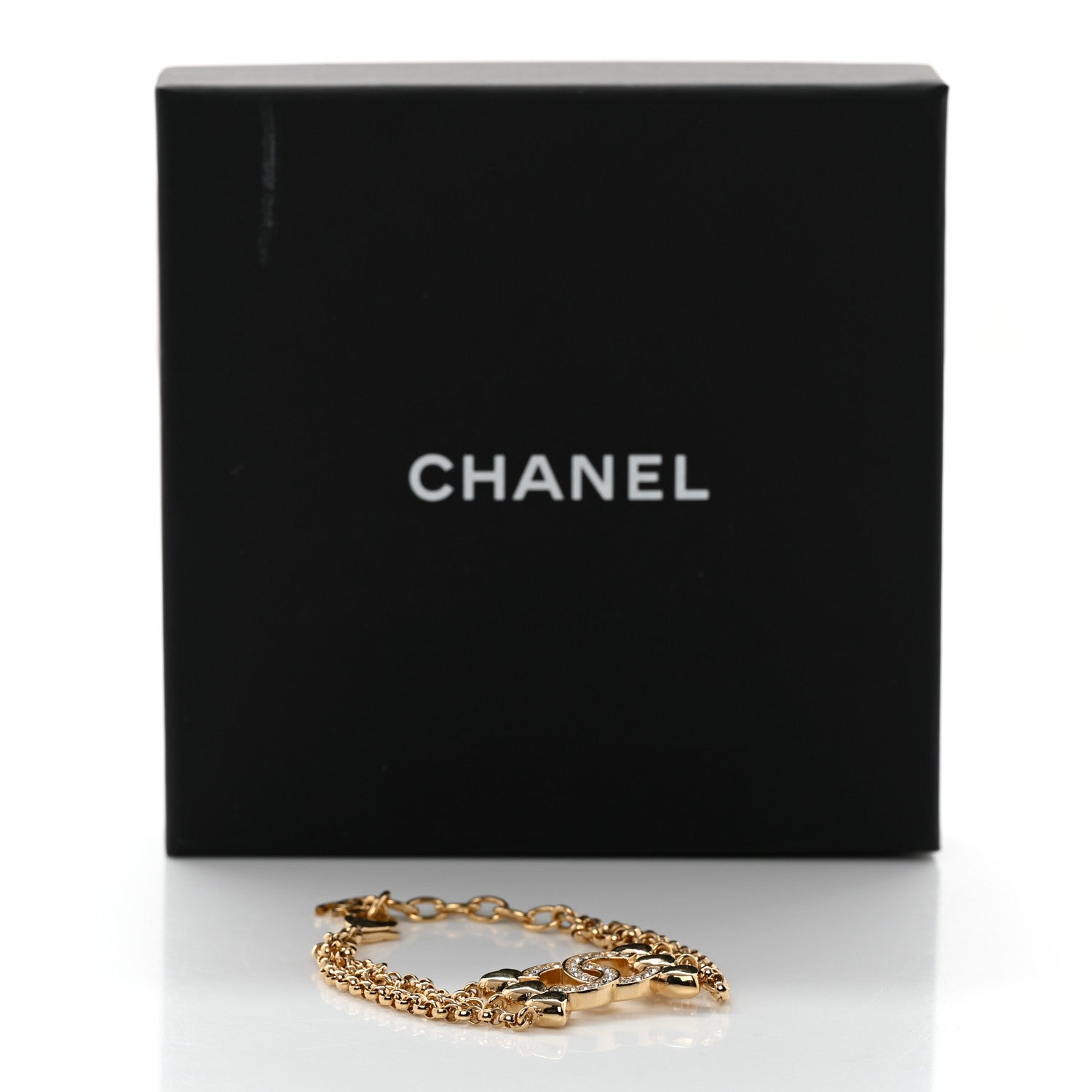 Chanel Crystal CC Heart Link Bracelet Gold 6 of 6