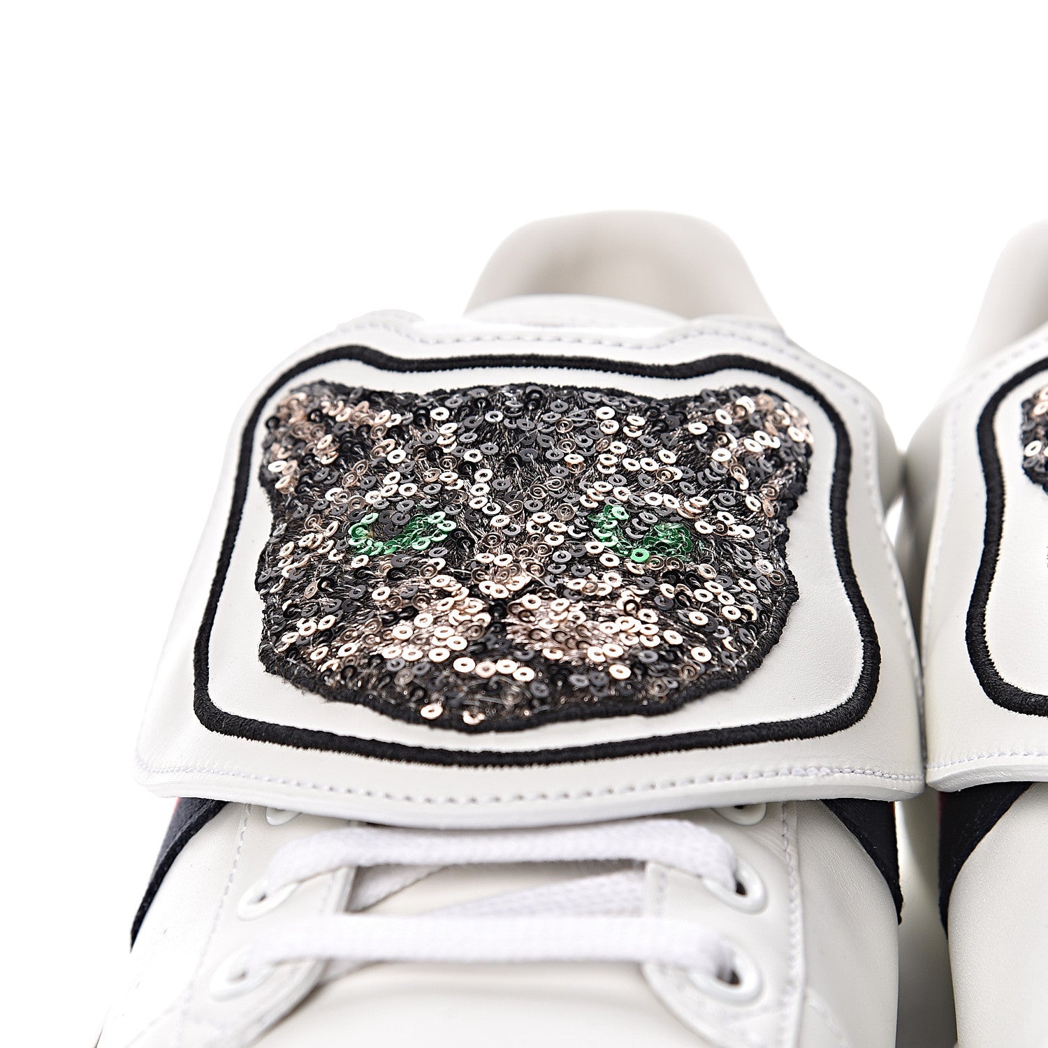 Gucci Calfskin Sequins Web Cat Womens Ace Sneakers 40 White 9 of 10