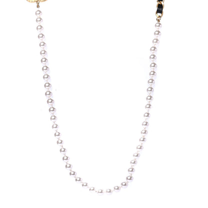 Chanel Calfskin Pearl Chain 90's Camellia Long Necklace Black Gold 1 of 5
