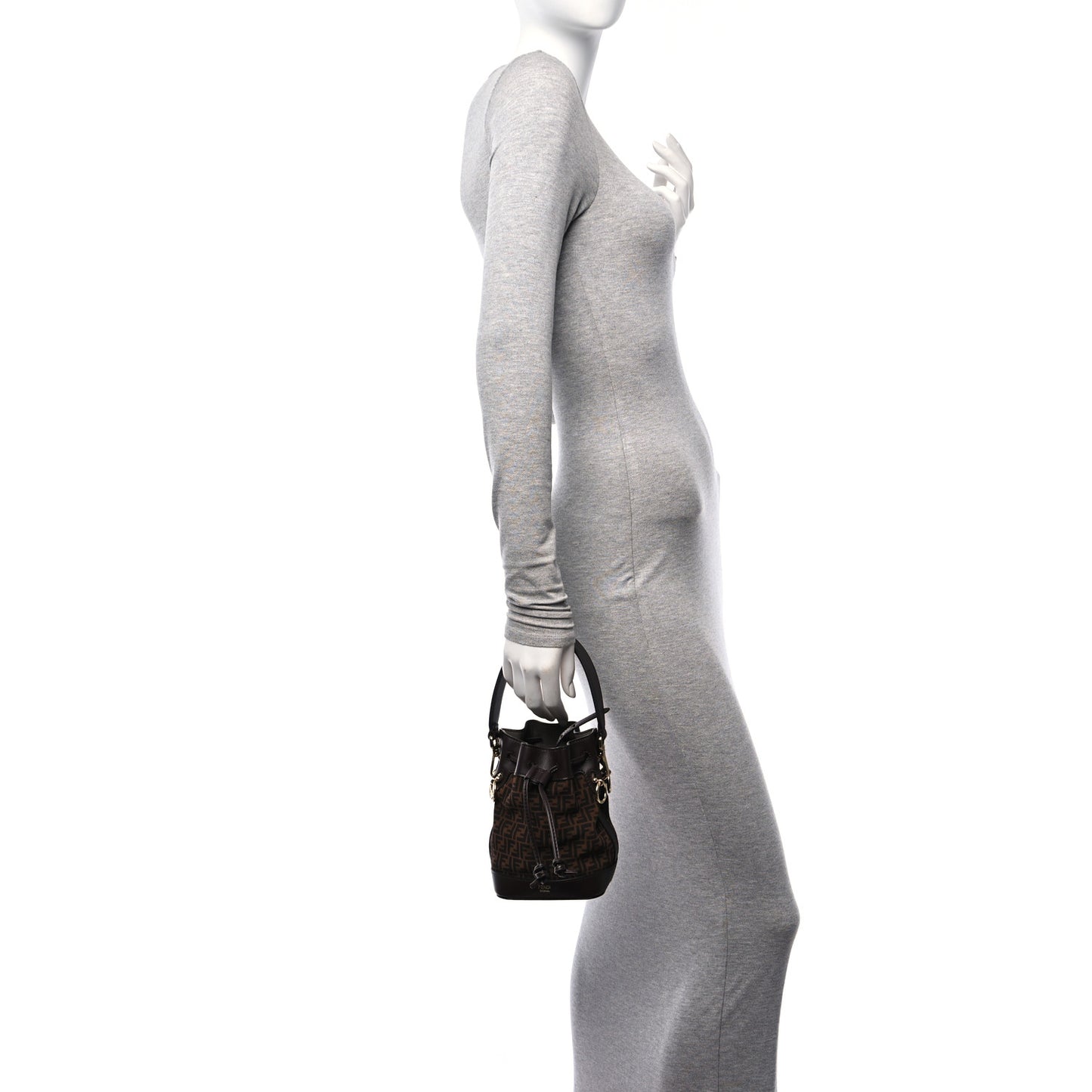 Suede Vitello King F is Fendi Micro FF Mini Mon Tresor Bucket Bag Sigaro Marrone Ebano