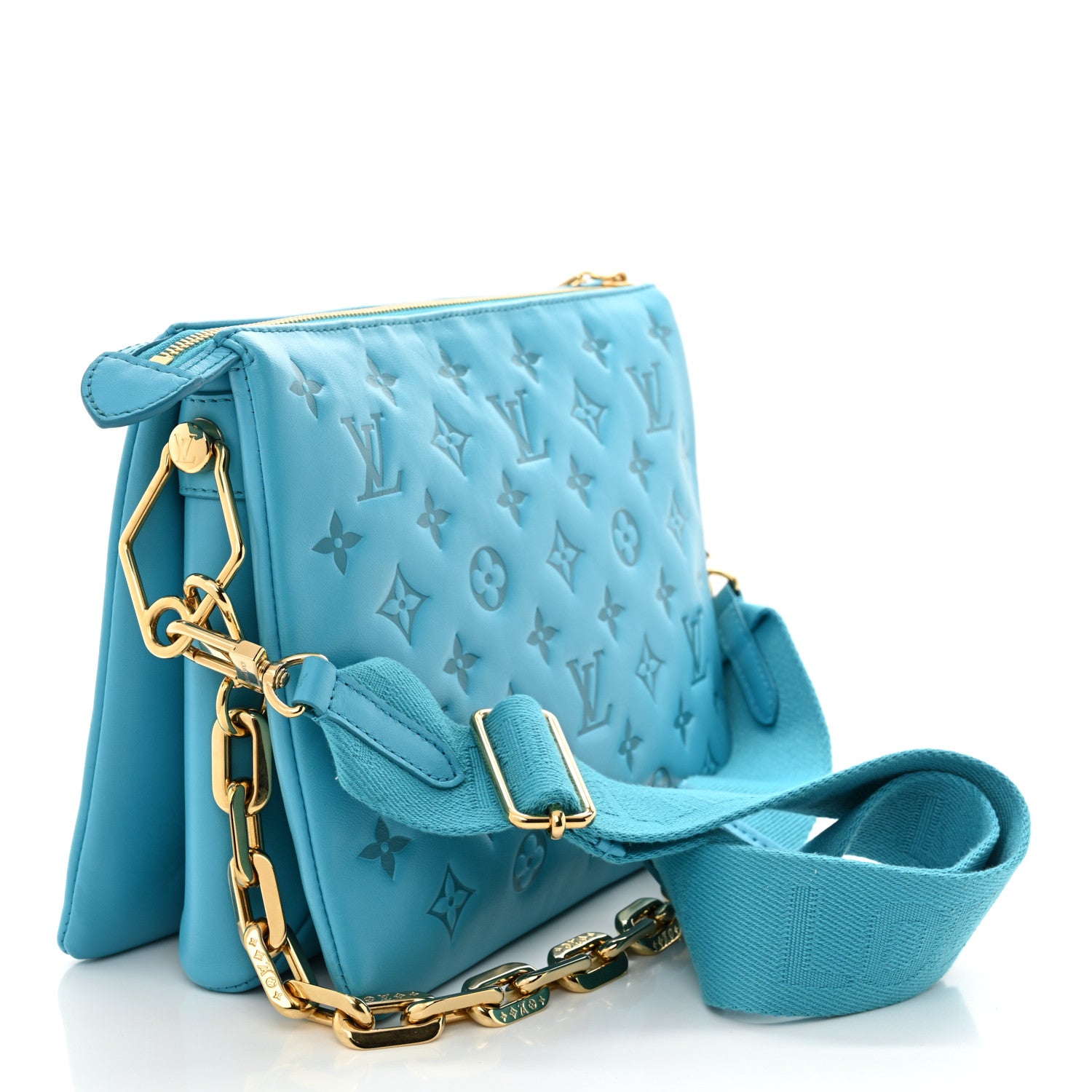 Louis Vuitton Lambskin Embossed Monogram Coussin PM Turquoise 3 of 10