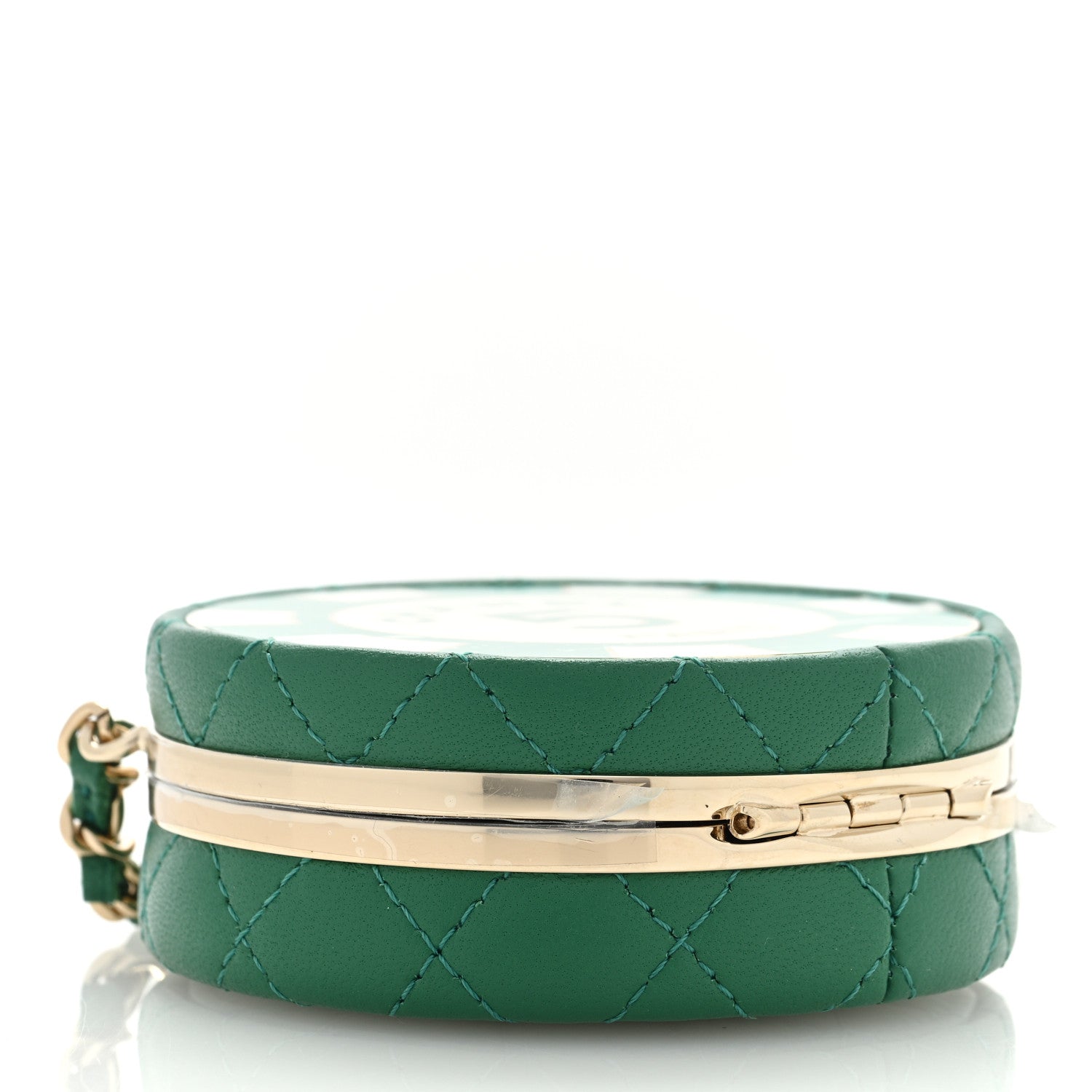 Chanel Lambskin Enamel Quilted Round Poker Chip Clutch With Chain Green White 4 of 8