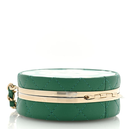 Chanel Lambskin Enamel Quilted Round Poker Chip Clutch With Chain Green White 4 of 8
