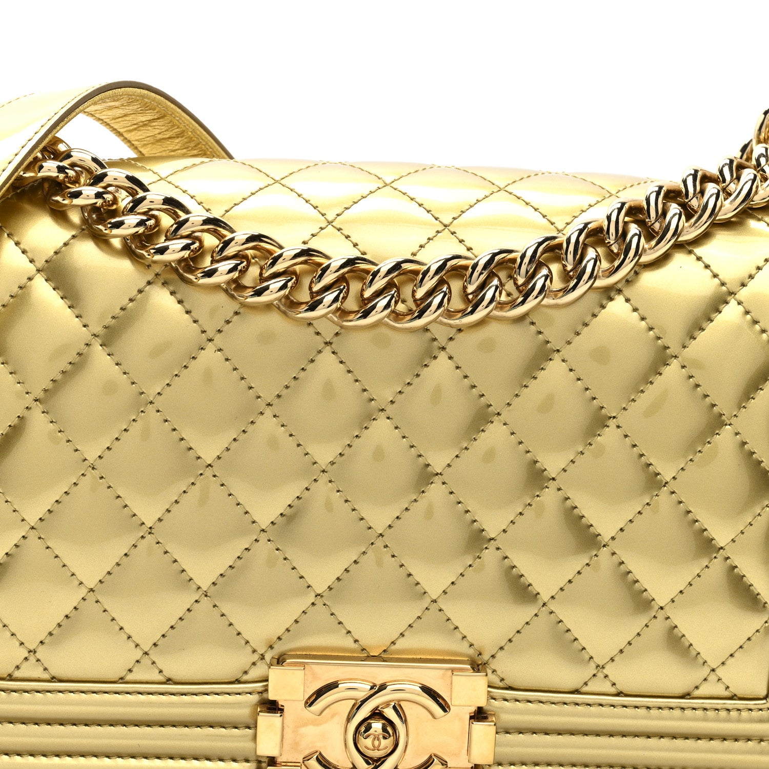 Chanel Metallic Patent Calfskin Quilted Medium Boy Flap Gold 8 of 10