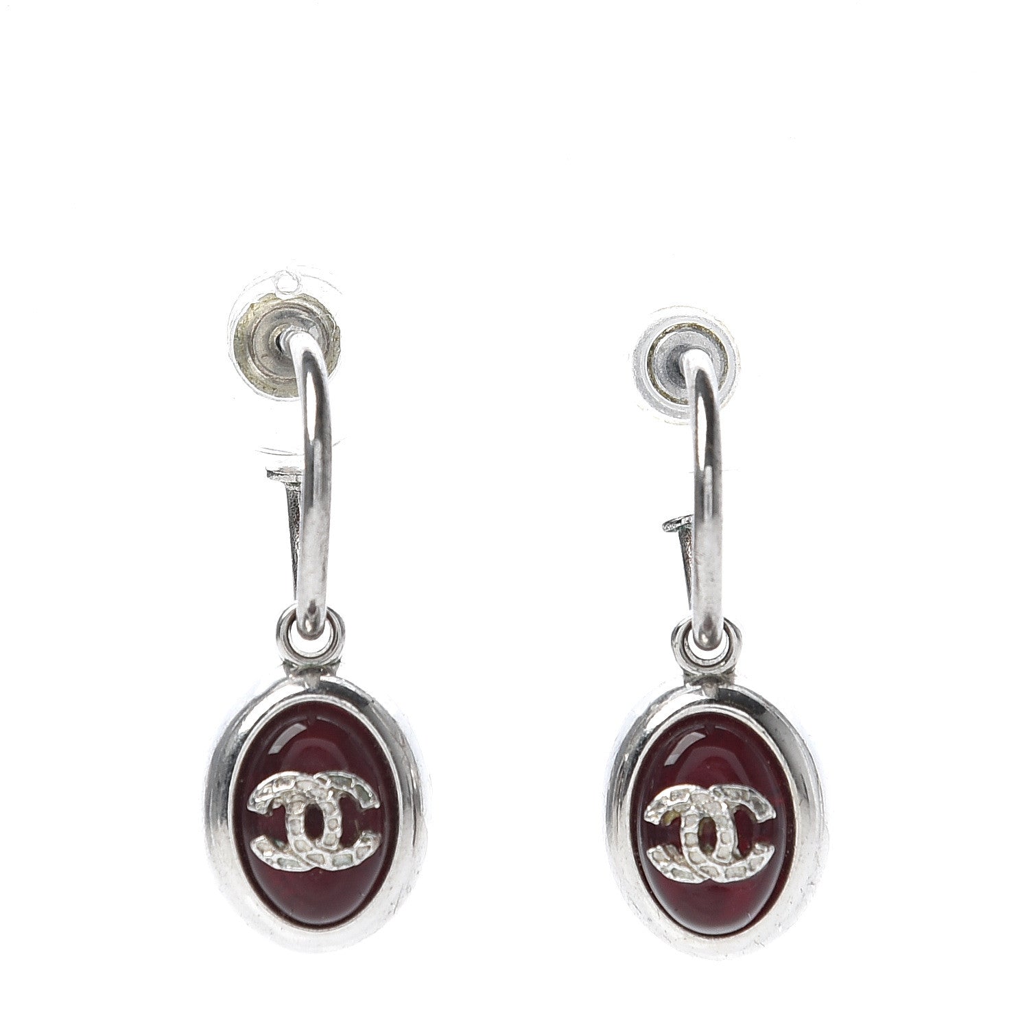 Chanel Gripoix Poured Glass CC Dangle Earrings Silver 1 of 6