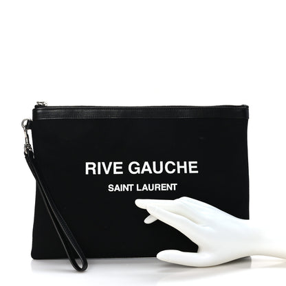 Saint Laurent Linen Canvas Rive Gauche Zipped Pouch Black 2 of 7