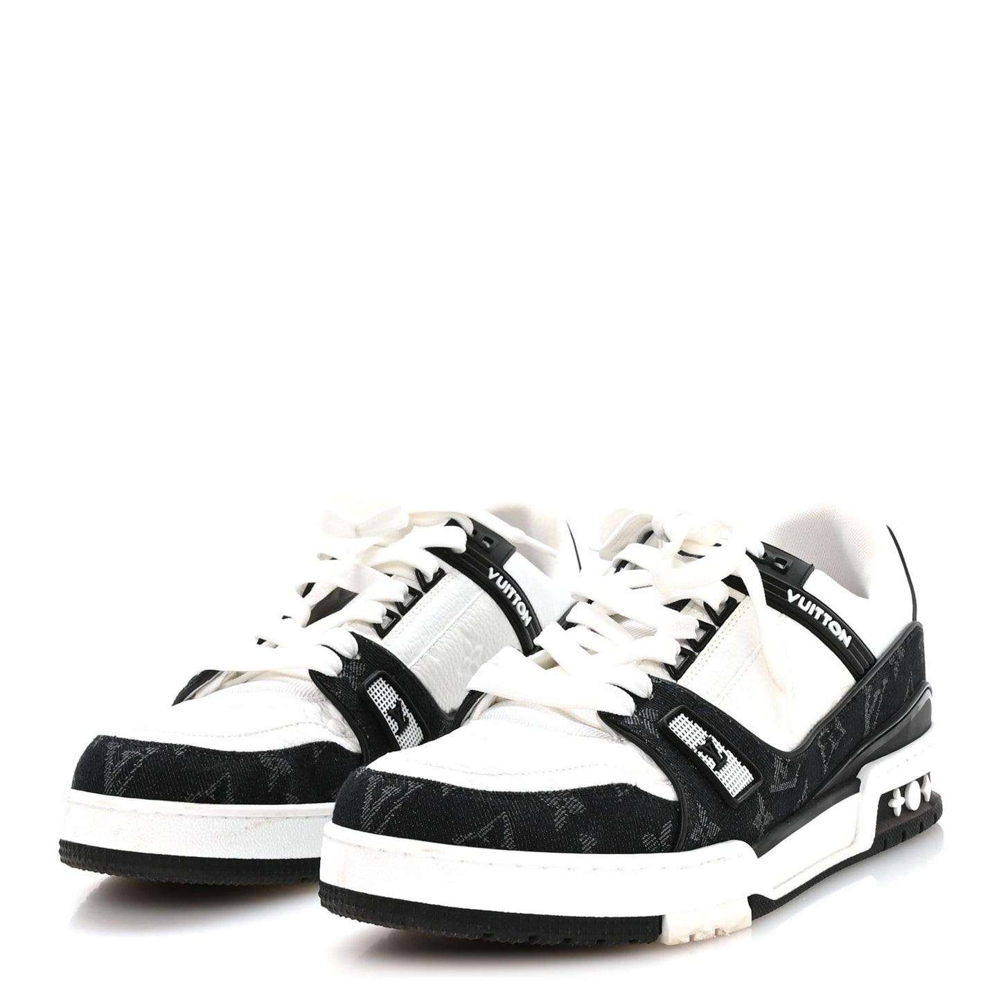 Calfskin Embossed Monogram Denim Mens LV Trainer Sneakers 9 Black
