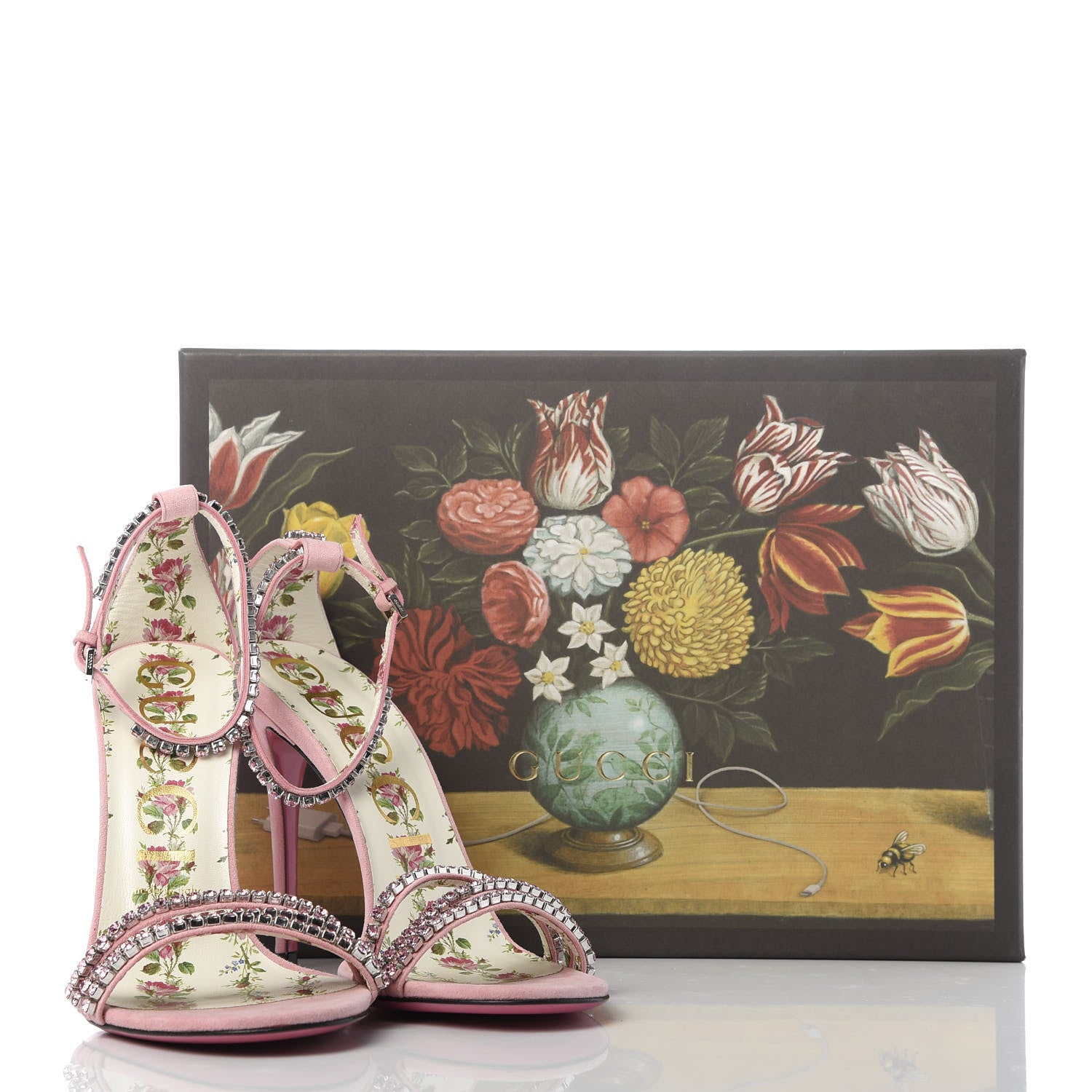 Gucci Kid Scamosciato Crystal Ankle Strap High Heel Sandals 38 Light Rose Light Peonia 9 of 9